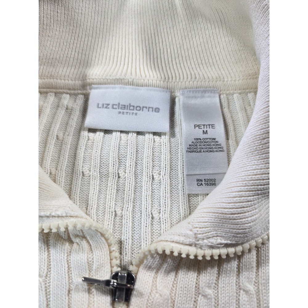 Liz Claiborne Petite Full Zip Sweater Petite Medium Ivory - Picture 3 of 11